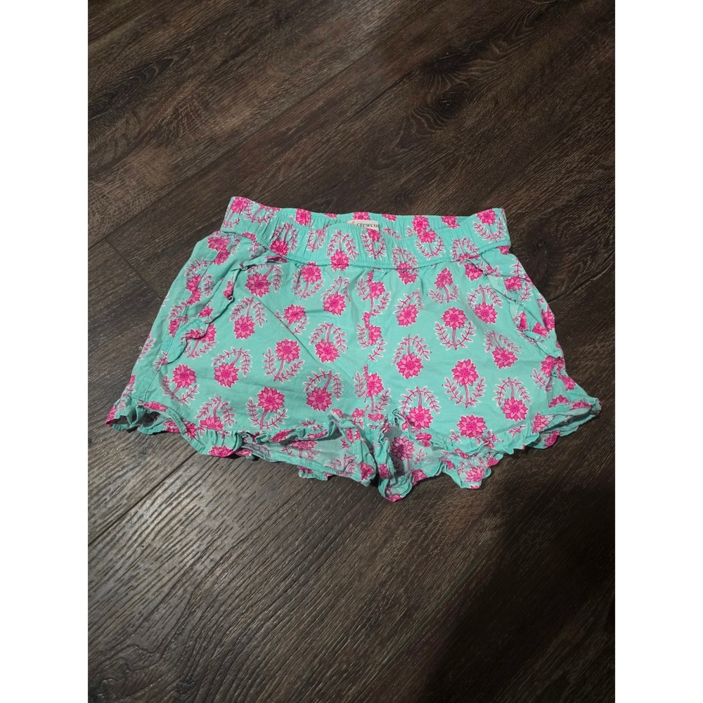 Crewcuts Girls Teal Pink Floral Block Print Ruffle Hem Shorts Size 10